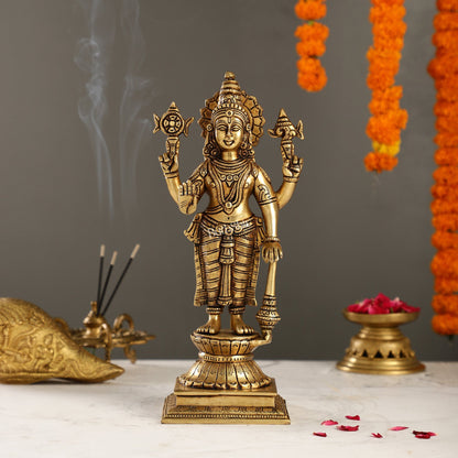 Exquisite Pure Superfine Brass Handcrafted Vishnu Murti | 12.5" Height | Divine Balance