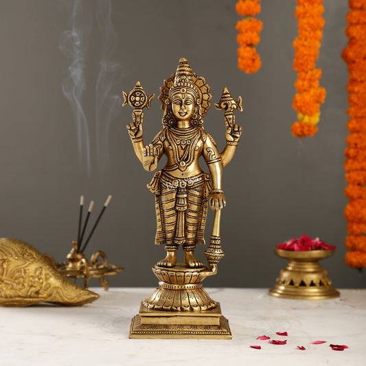 Exquisite Pure Superfine Brass Handcrafted Vishnu Murti | 12.5" Height | Divine Balance