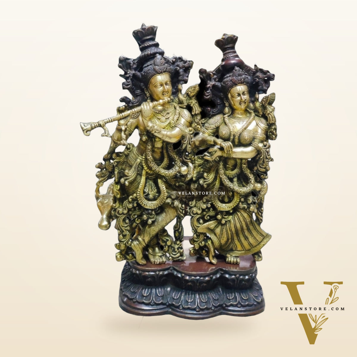 Exquisite Radhakrishna Idol with Cow | Duel tone | 29 inch