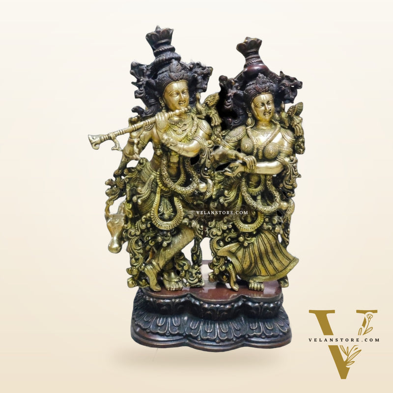 Exquisite Radhakrishna Idol with Cow | Duel tone | 29 inch