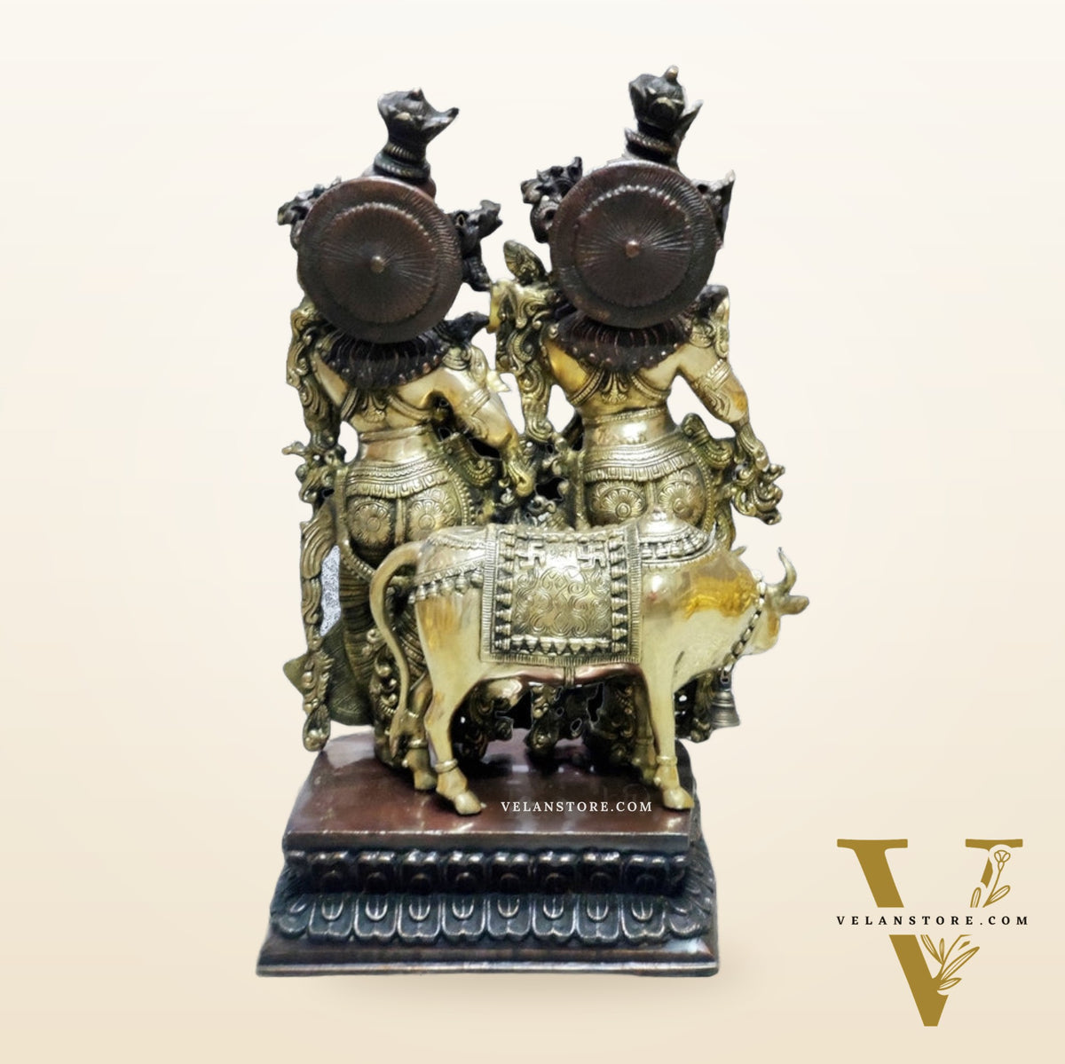 Exquisite Radhakrishna Idol with Cow | Duel tone | 29 inch