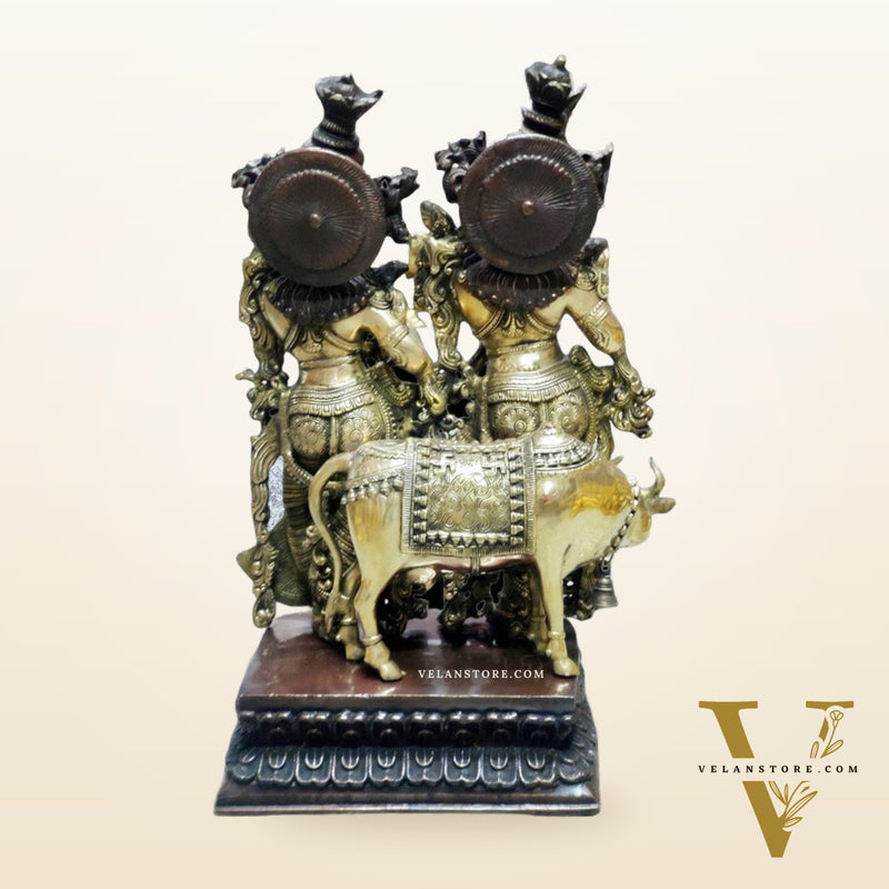 Exquisite Radhakrishna Idol with Cow | Duel tone | 29 inch