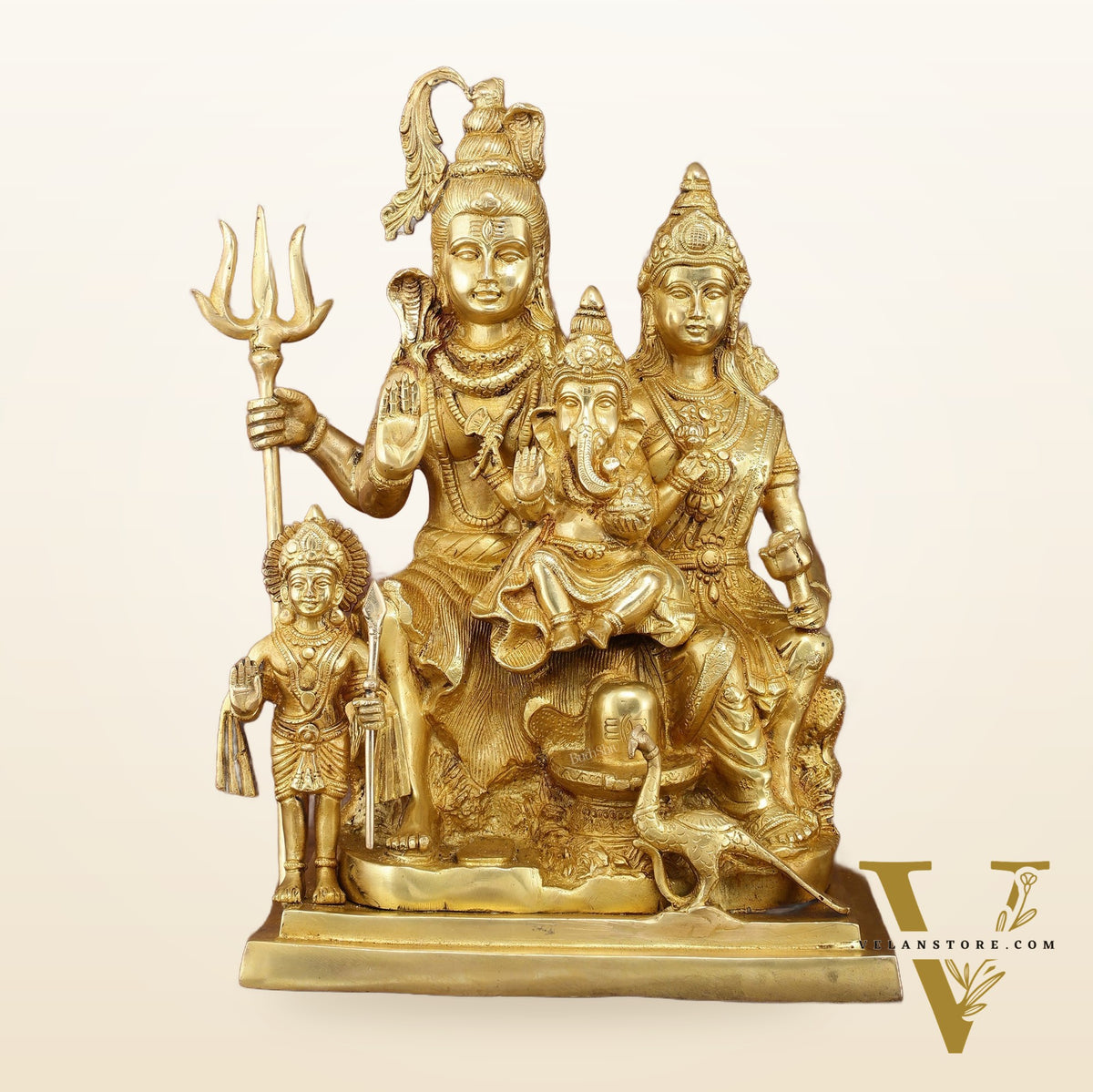 Exquisite Shiv Parivaar Statue - 15" Height, Superfine Brass