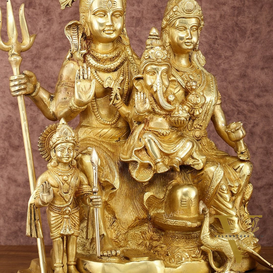 Exquisite Shiv Parivaar Statue - 15" Height, Superfine Brass
