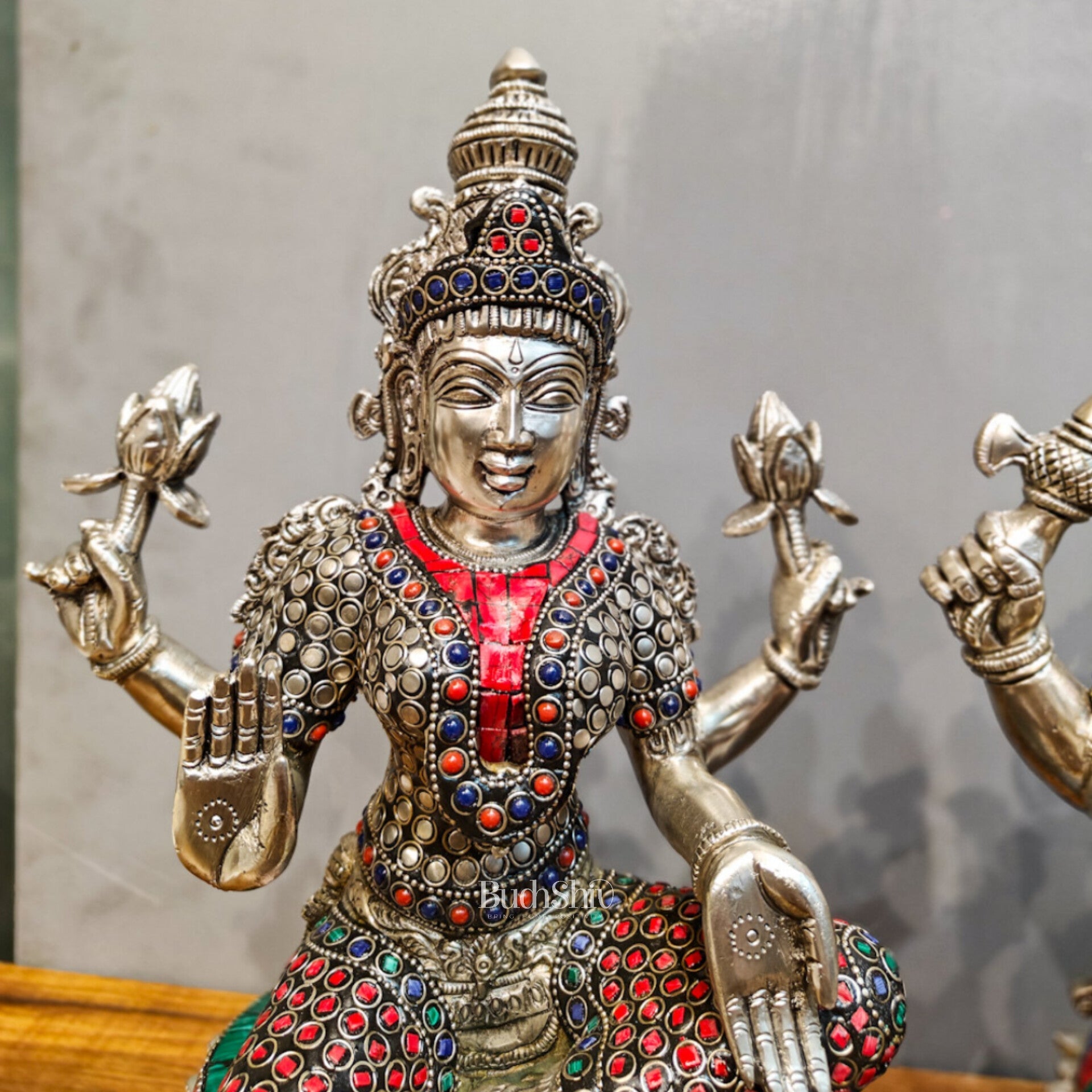 Exquisite silver plated 15-Inch Brass Ganesha, Lakshmi & Saraswati Idols | Divine Trio