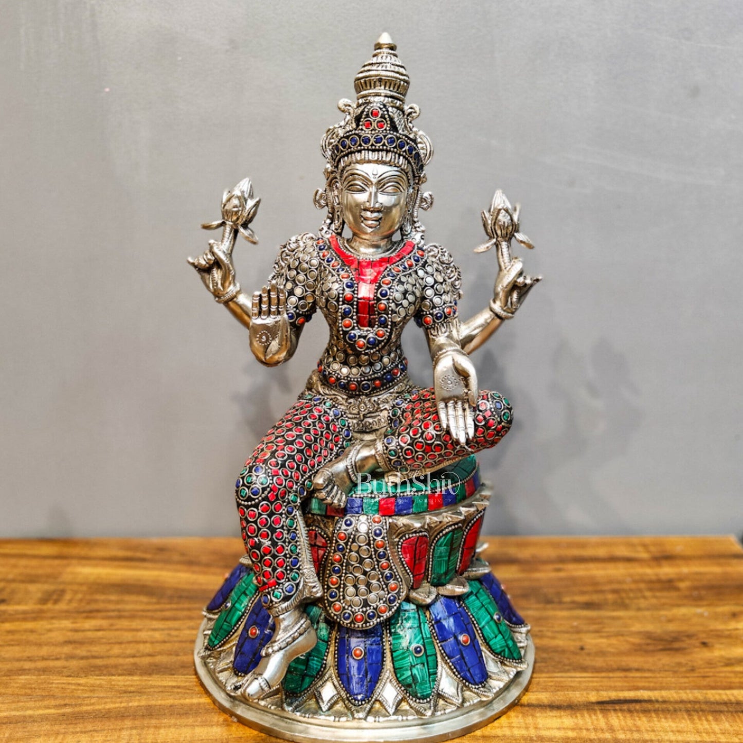 Exquisite silver plated 15-Inch Brass Ganesha, Lakshmi & Saraswati Idols | Divine Trio