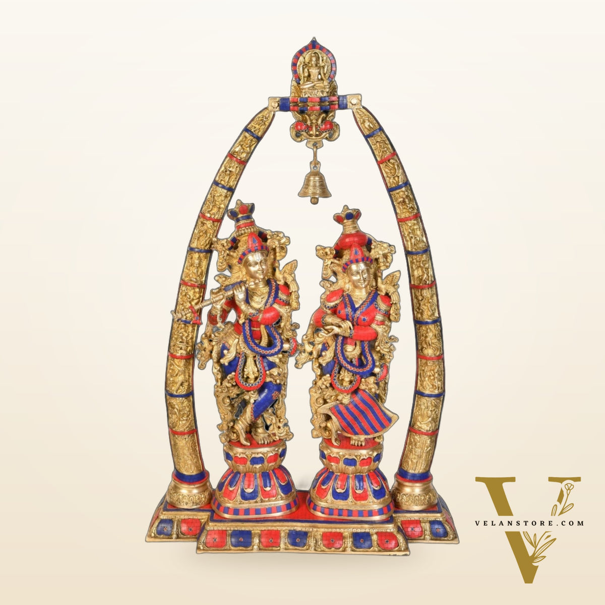 Exquisite Stonework Brass Radha Krishna Idols  45 inches