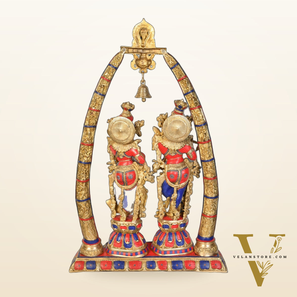 Exquisite Stonework Brass Radha Krishna Idols  45 inches