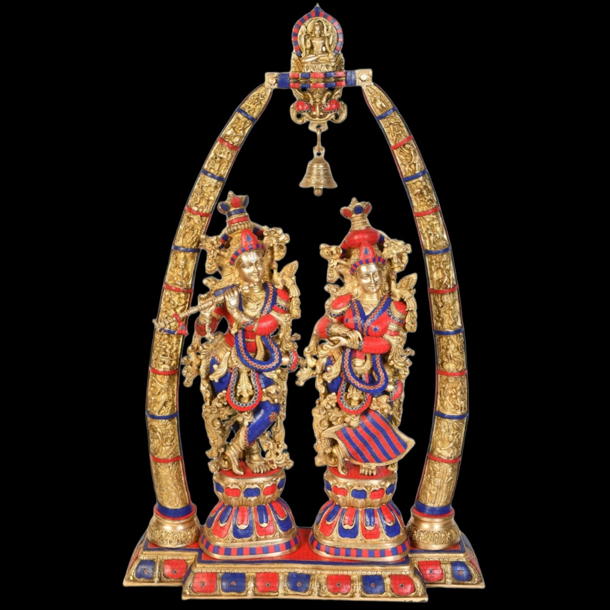 Exquisite Stonework Brass Radha Krishna Idols  45 inches