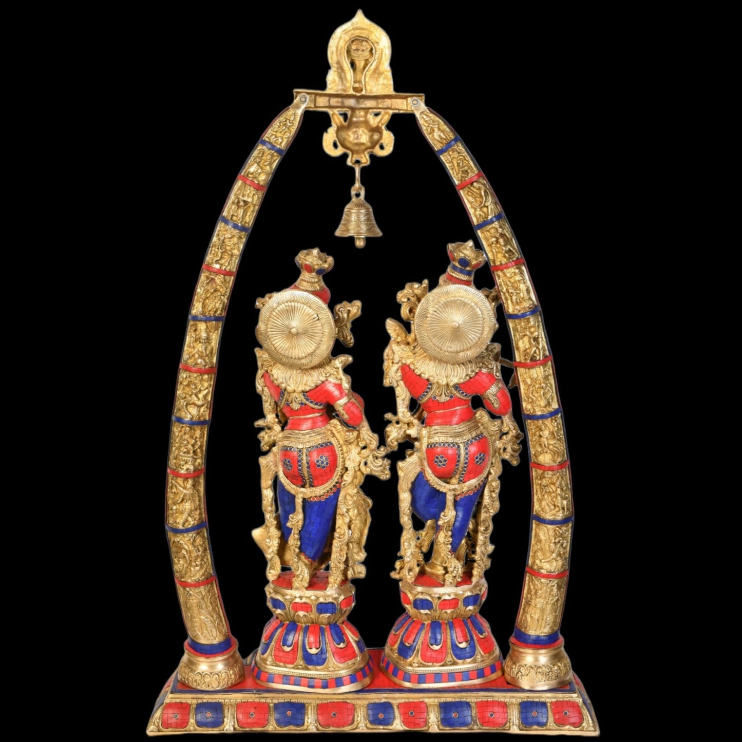 Exquisite Stonework Brass Radha Krishna Idols  45 inches