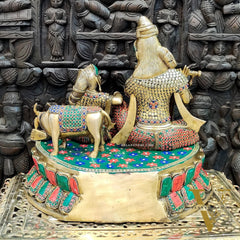 Exquisite Superfine Brass Radha Krishna Statue with Cow - 14" Handcrafted