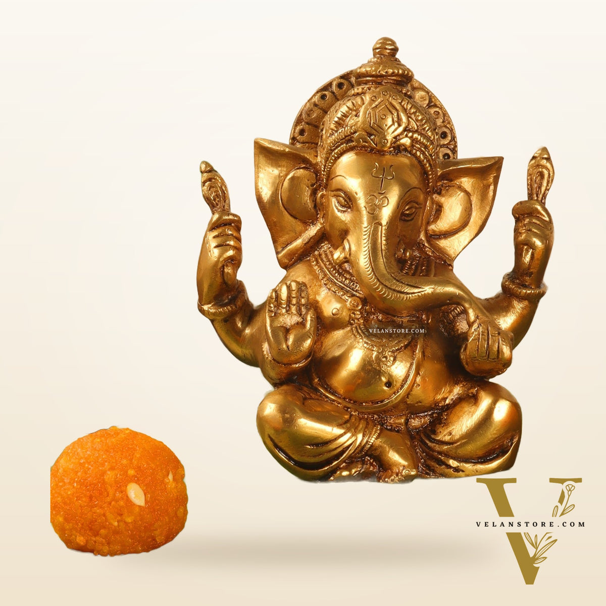 Exquisite Taj Ganesha Brass Idol with Gold finish 6"