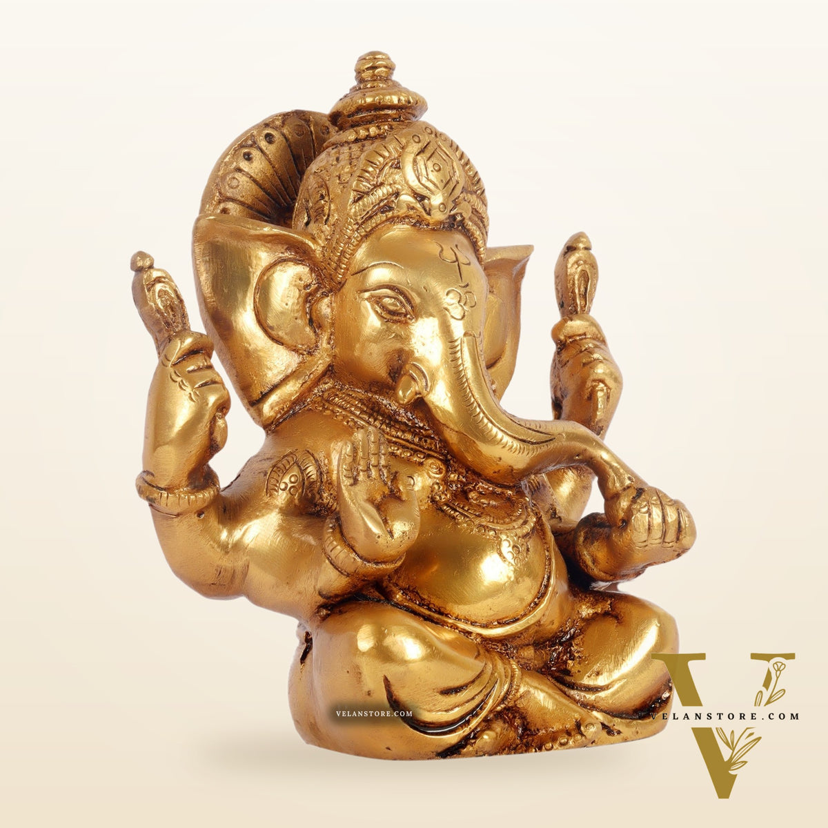 Exquisite Taj Ganesha Brass Idol with Gold finish 6"