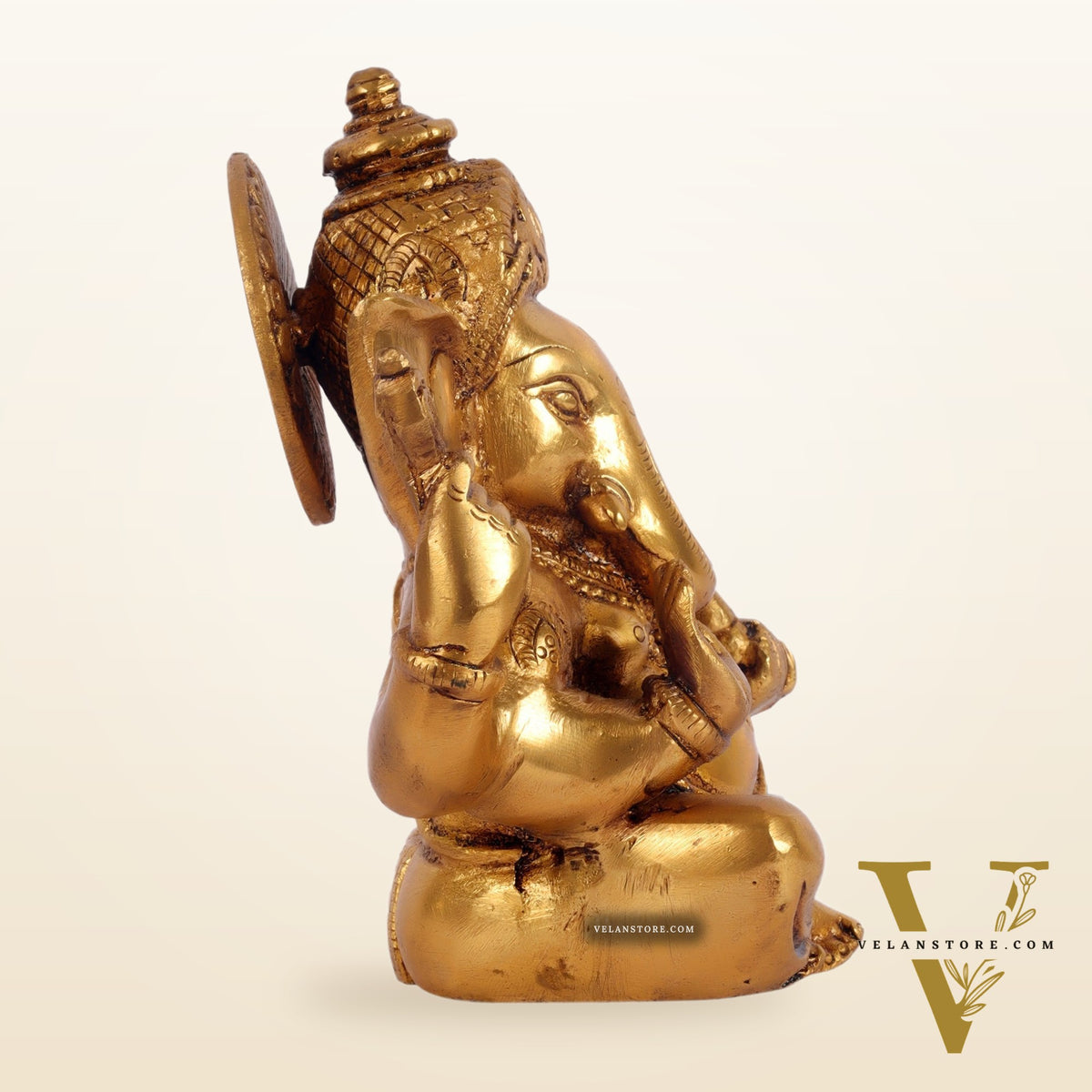Exquisite Taj Ganesha Brass Idol with Gold finish 6"