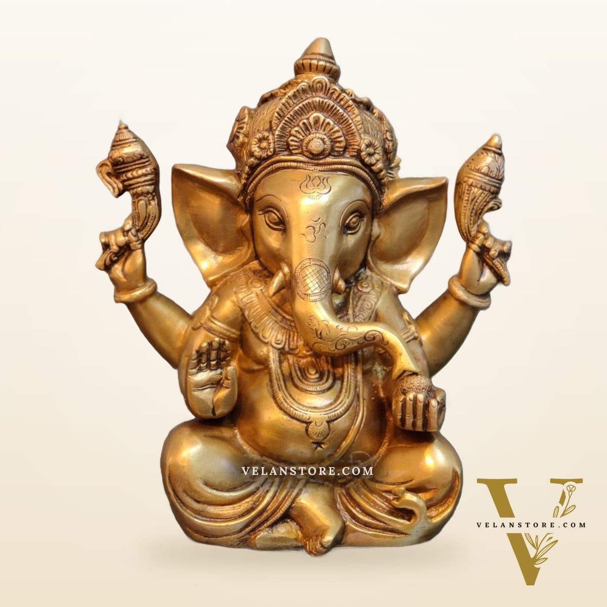 Exquisite Taj Ganesha Statue - Handcrafted Brass 9" Height