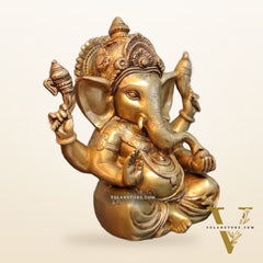 Exquisite Taj Ganesha Statue - Handcrafted Brass 9" Height