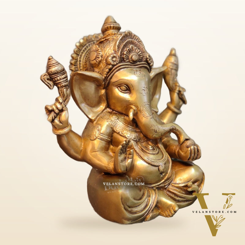 Exquisite Taj Ganesha Statue - Handcrafted Brass 9" Height