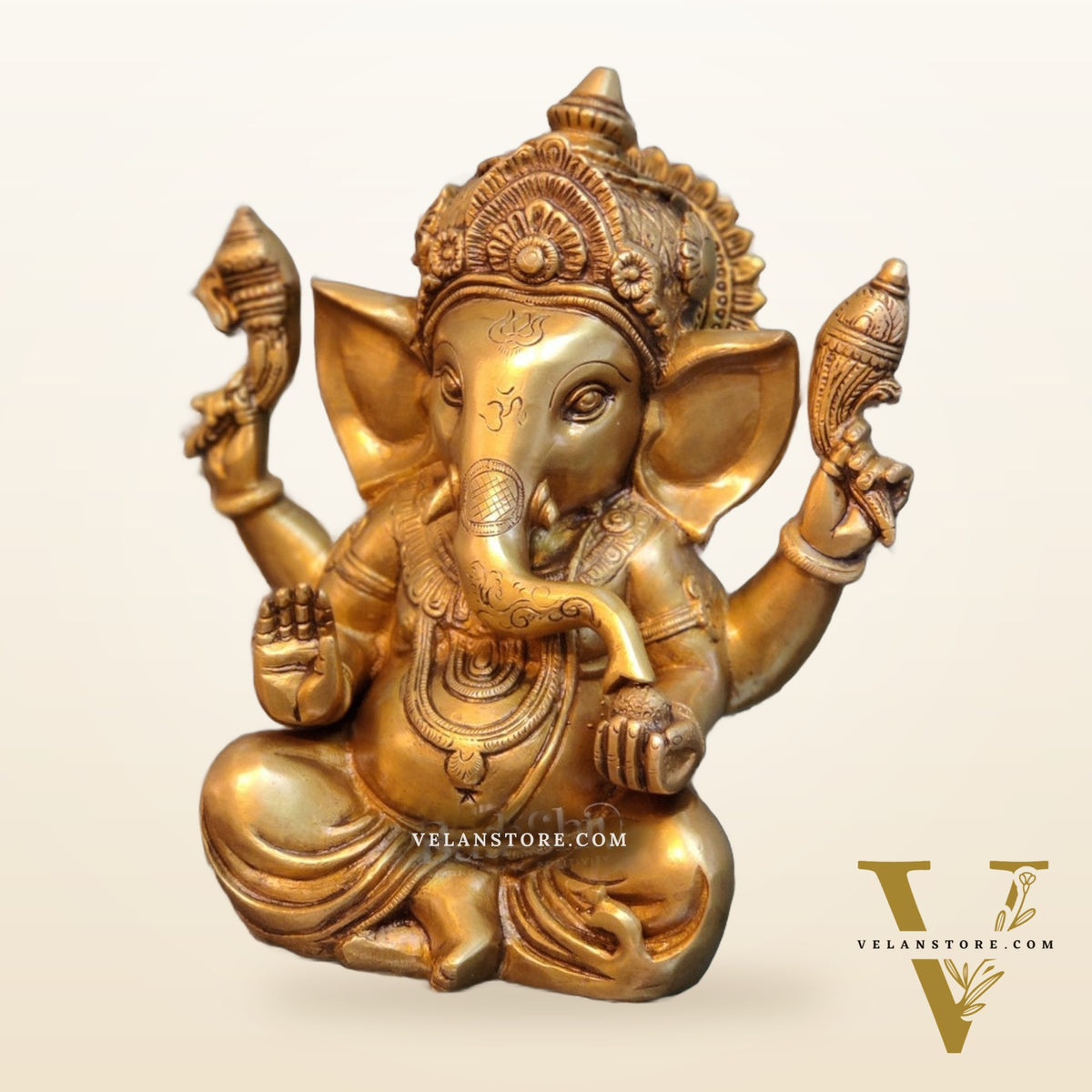 Exquisite Taj Ganesha Statue - Handcrafted Brass 9" Height