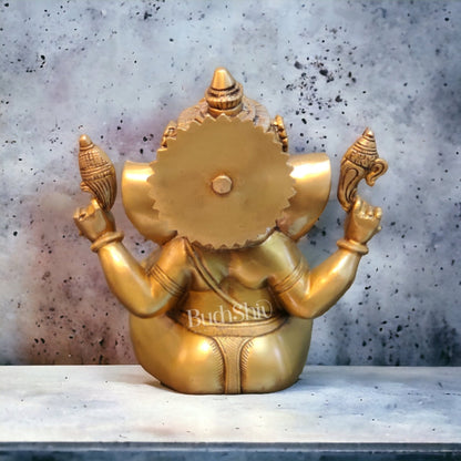 Exquisite Taj Ganesha Statue - Handcrafted Brass 9" Height