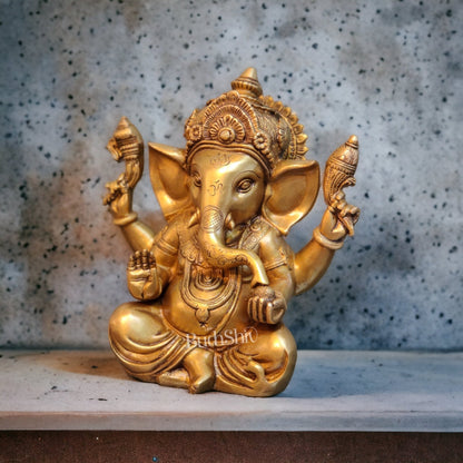 Exquisite Taj Ganesha Statue - Handcrafted Brass 9" Height