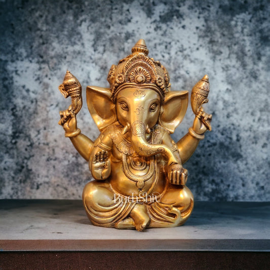 Exquisite Taj Ganesha Statue - Handcrafted Brass 9" Height