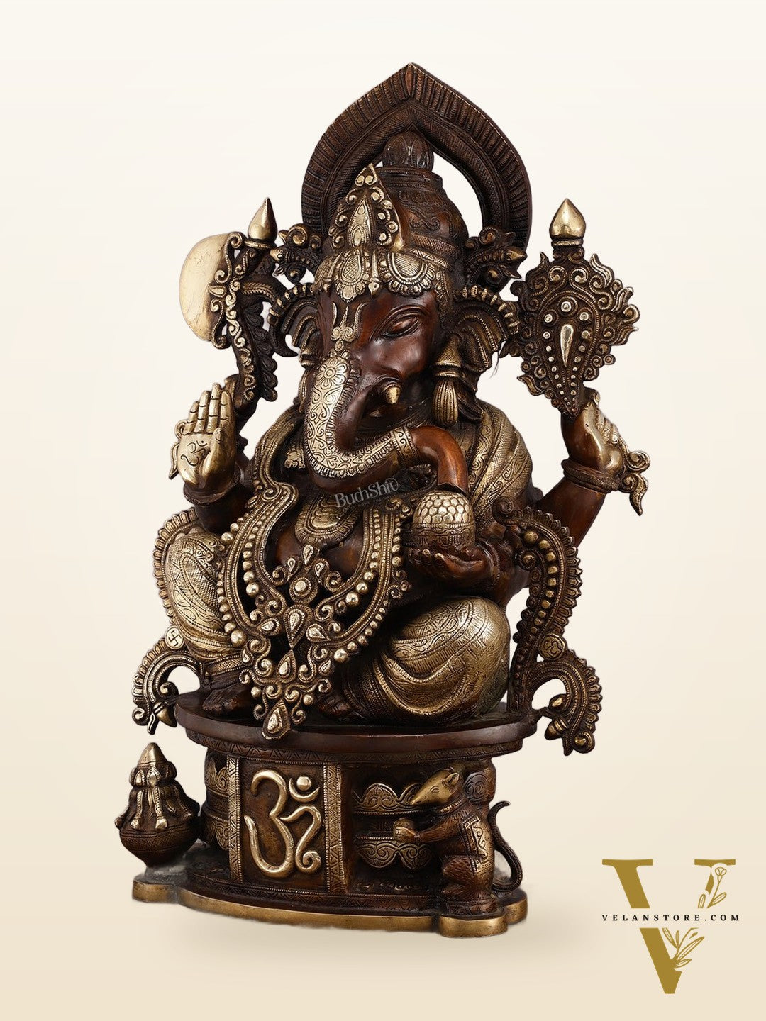 Exquisite Vintage Brown Tone Lord Ganesha Brass Statue - 23"