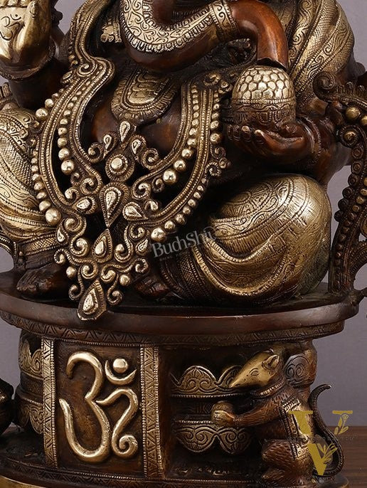 Exquisite Vintage Brown Tone Lord Ganesha Brass Statue - 23"
