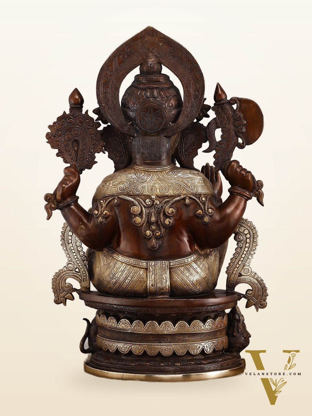 Exquisite Vintage Brown Tone Lord Ganesha Brass Statue - 23"