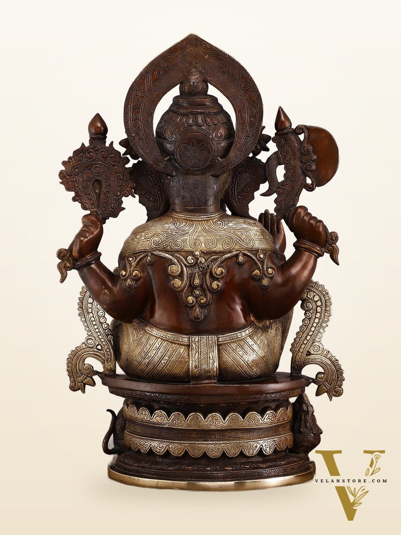 Exquisite Vintage Brown Tone Lord Ganesha Brass Statue - 23"