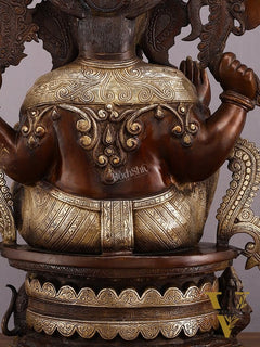 Exquisite Vintage Brown Tone Lord Ganesha Brass Statue - 23"