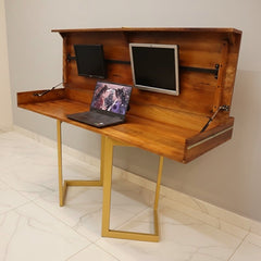 Solid Acacia Wood Transformer Table – Extendable, Standing & Gaming Desk to Dining Table with Hydraulic Lift and Storage