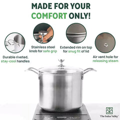 TurboCuk Tri-ply Stainless Steel Tall Biryani Pot/Casserole+ Glass Lid, Premium Quality, 3 Layer Thick Body, 100% Toxin-free, Non-stick, Induction & Gas, 6L