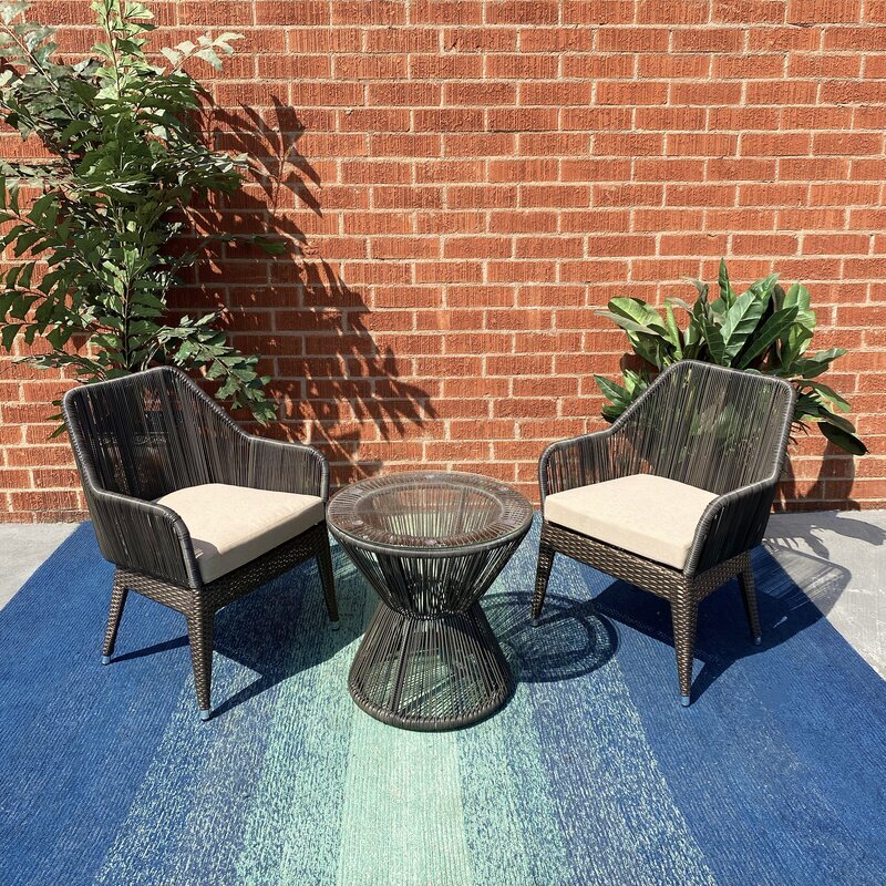 Tim Outdoor Patio Seating Set 2 Chairs and 1 Table Set (Brown)