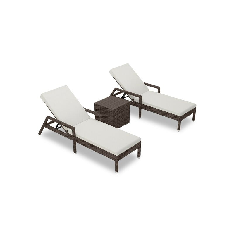 Eden Outdoor Swimming Poolside Lounger (Set of  2) With 1 Side Table (Brown)