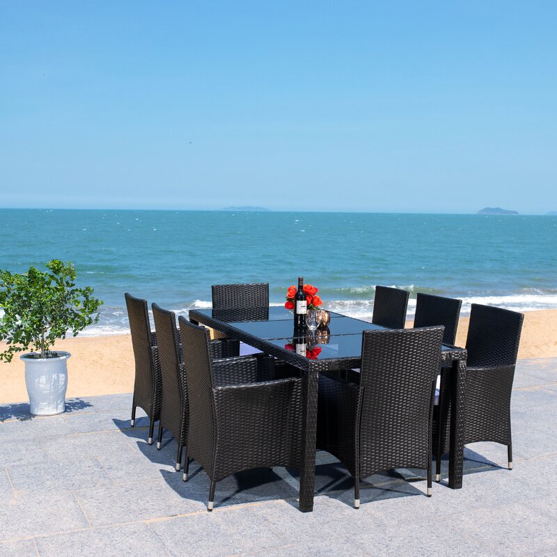 Filiberto Outdoor Patio Dining Set 8 Chairs and 1 Table (Black)