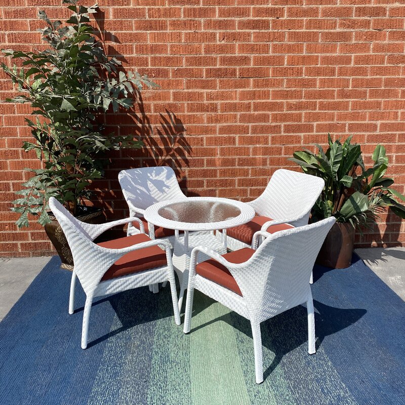 Binky Outdoor Patio Seating Set 4 Chairs and 1 Table Set (White)
