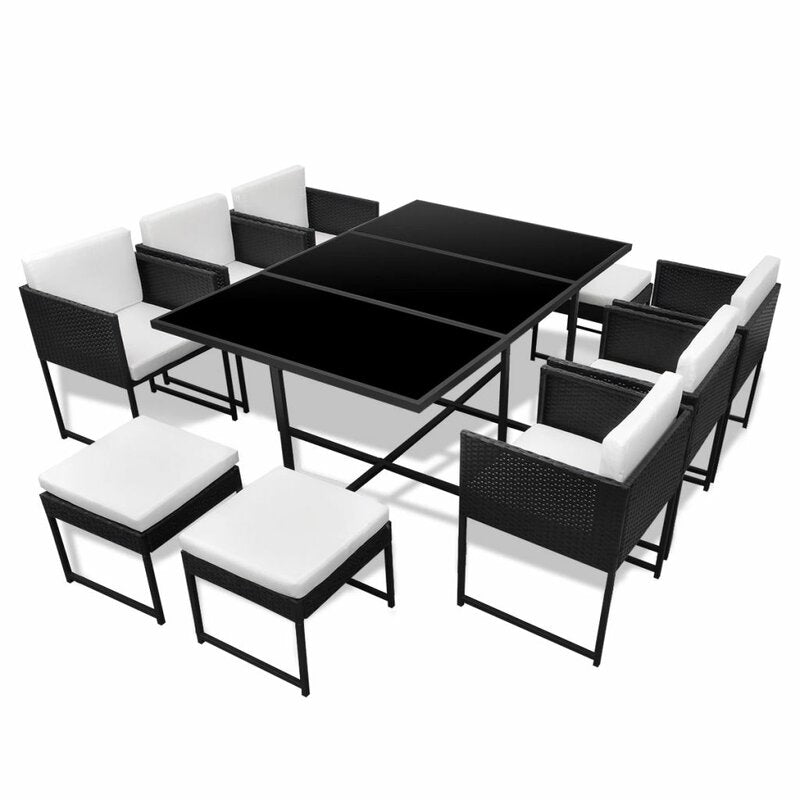 Trevisani Outdoor Patio Dining Set 6 Chairs, 4 Ottoman and 1 Table ﻿(Black)