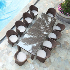 Candreva Outdoor Patio Dining Set 10 Chairs and 1 Table (Brown)