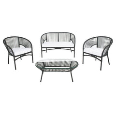 Amedea Outdoor Sofa Set 2 Seater , 2 Single seater and 1 Center Table (Black + White)