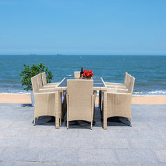 Moze Outdoor Patio Dining Set 8 Chairs and 1 Table (Beige)