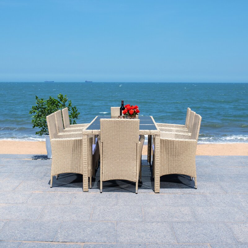 Moze Outdoor Patio Dining Set 8 Chairs and 1 Table (Beige)