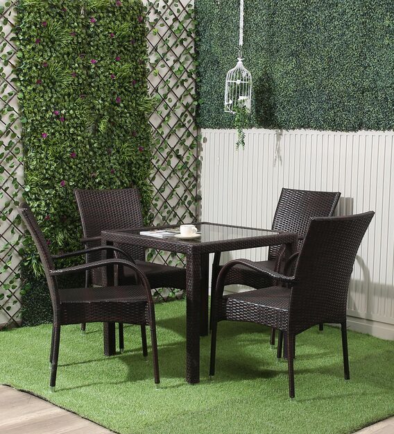 Jank Outdoor Patio Seating Set 4 Chairs and 1 Table Set (Dark Brown)