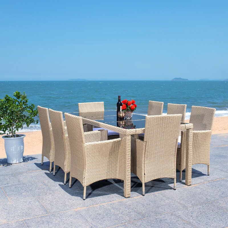 Moze Outdoor Patio Dining Set 8 Chairs and 1 Table (Beige)