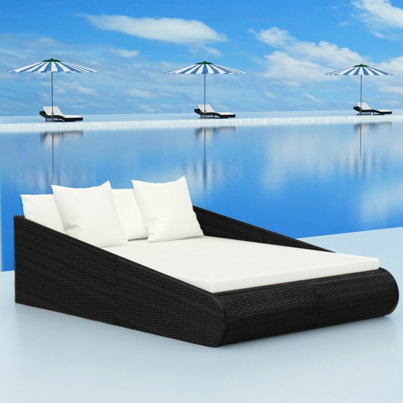 Manna Outdoor Poolside Sunbed With Cushion Daybed (Black/Brown)