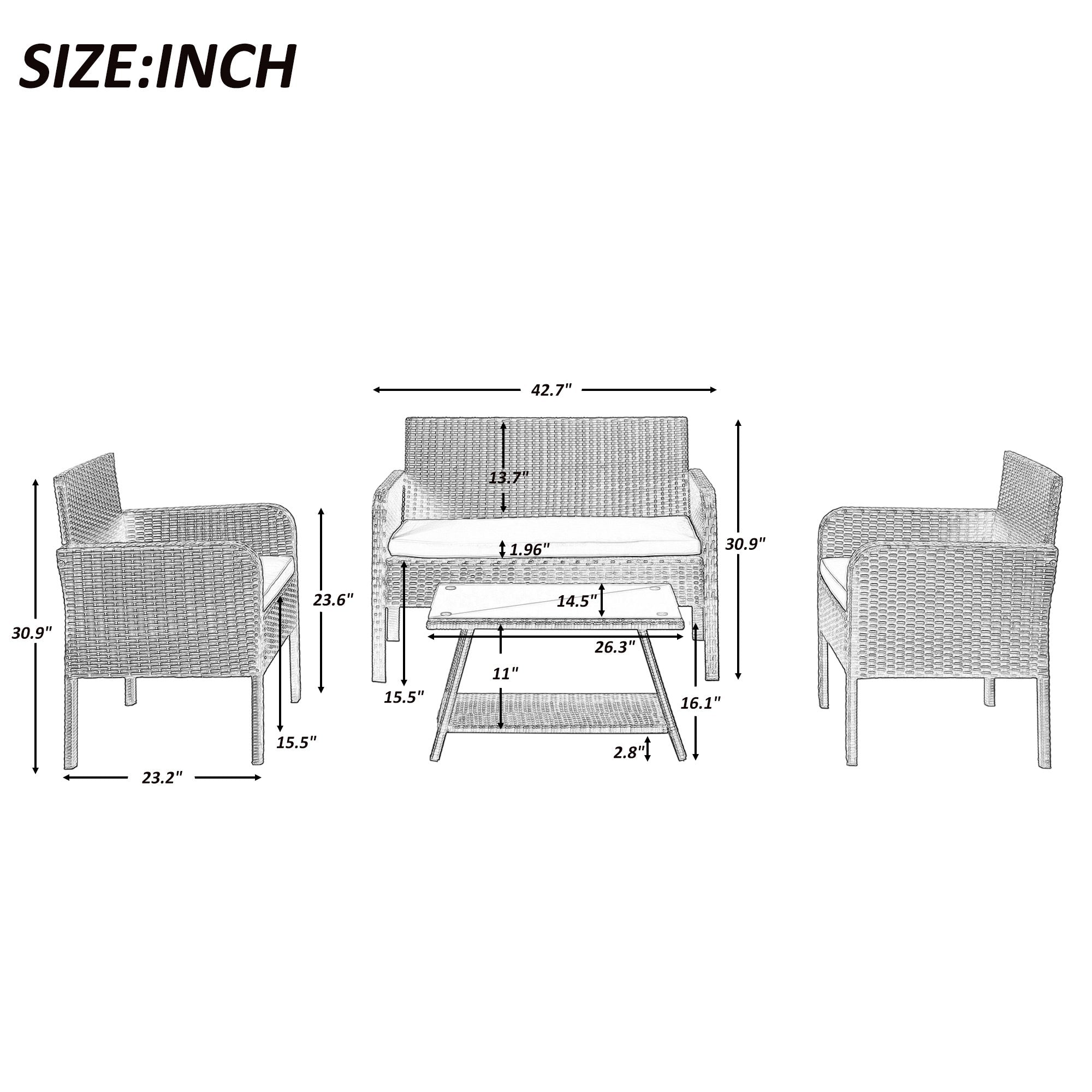 Proulx Outdoor Sofa Set 2 Seater, 2 Single seater and 1 Center Table (Brown)