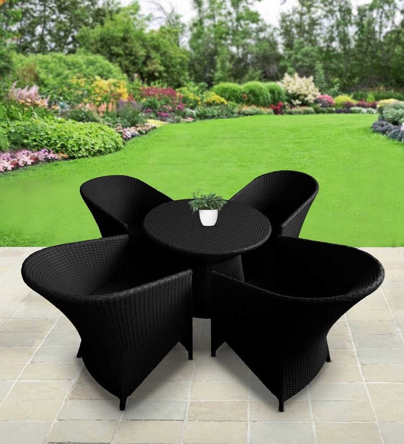 Daksh Outdoor Patio Seating Set 4 Chairs and 1 Table Set (Black)