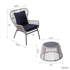 Dino Outdoor Patio Seating Set 2 Chairs and 1 Table Set (Silver)