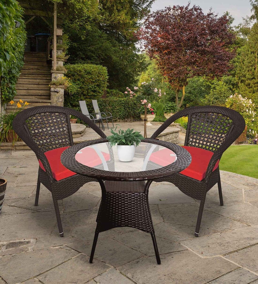 Woody Outdoor Patio Seating Set 2 Chairs and 1 Table Set (Brown)