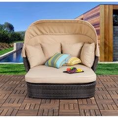 Dani Outdoor Poolside Sunbed With Cushion Daybed (Brown)
