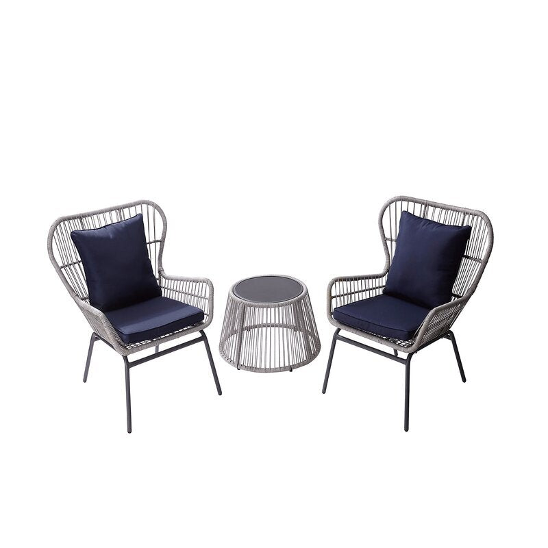 Dino Outdoor Patio Seating Set 2 Chairs and 1 Table Set (Silver)